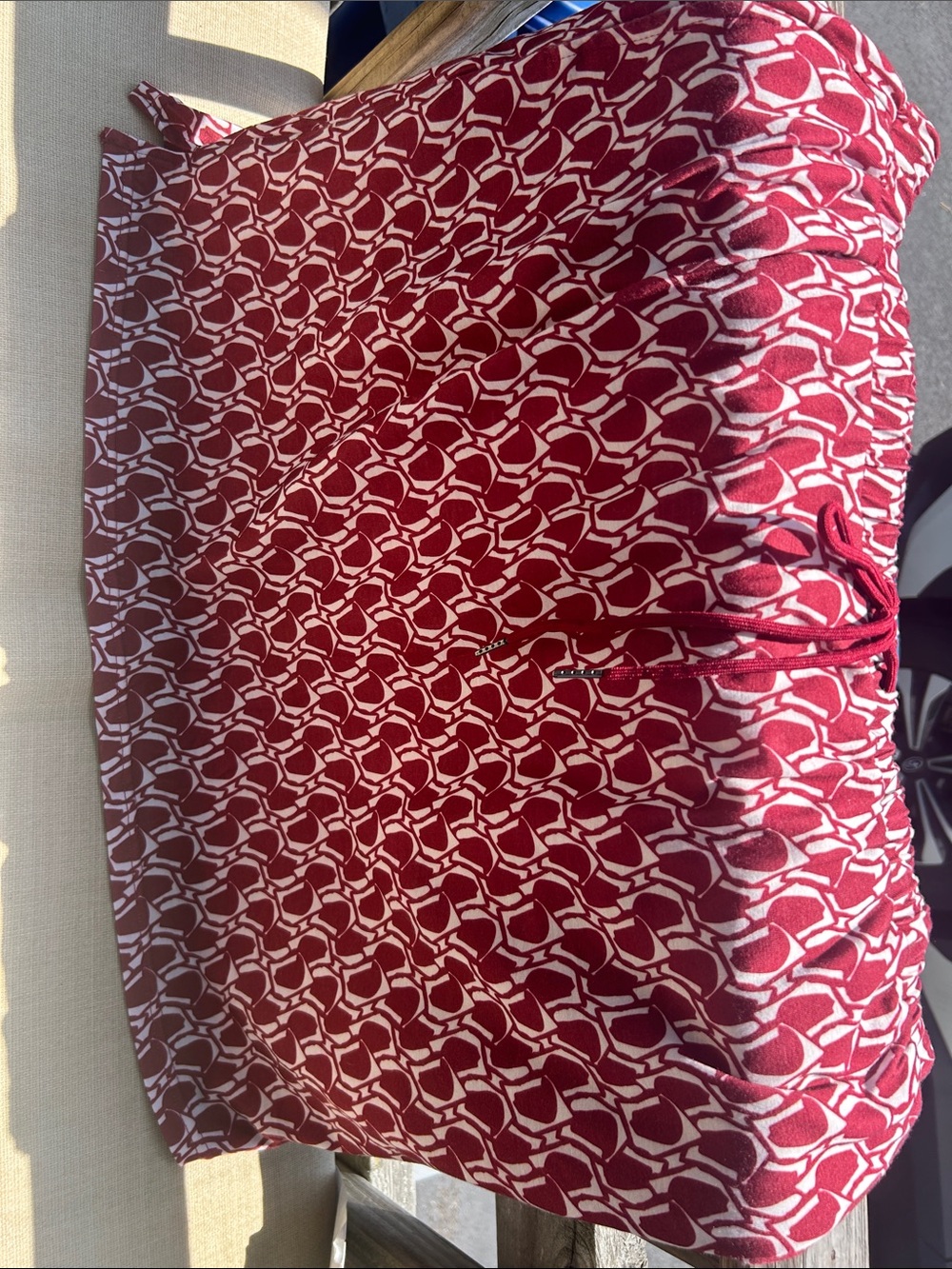 Red Geometric Drawstring Mini Skirt